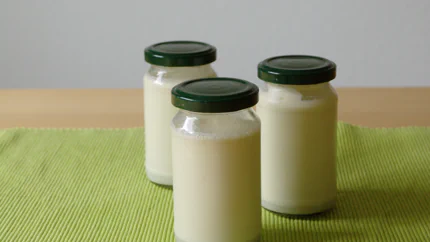 Drei Gläschen gefüllt mit sahnigem Panna cotta. Jedes ist eine gute Portion als Nachtisch.